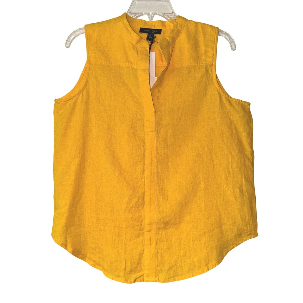 Ann Taylor Sleeveless Linen Blend Shell Top in Bright Yellow